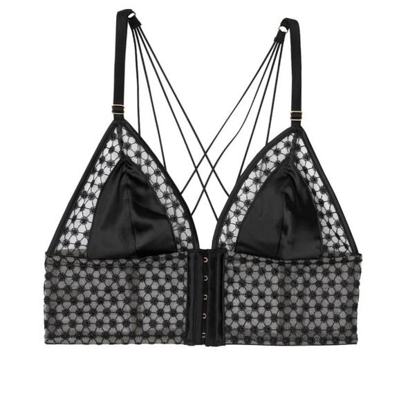 VICTORIA'S SECRET Luxe Starburst Long Line Triangle Bralette Bra M Medium Black - Picture 2 of 14